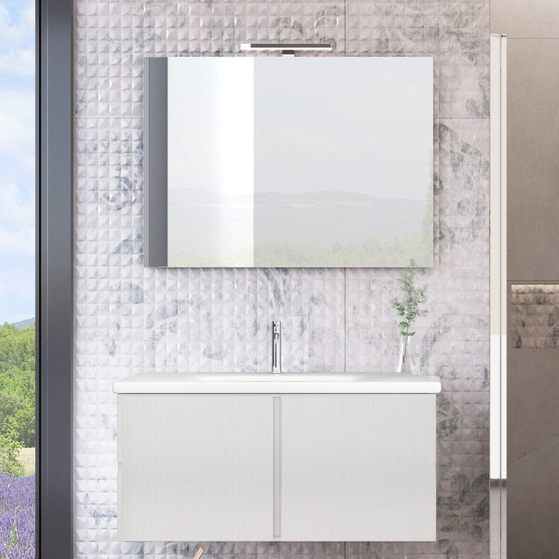 Mobile Bagno Sospeso 80 cm Lavabo e Specchio Bonussi Ansel Bianco Larice-2