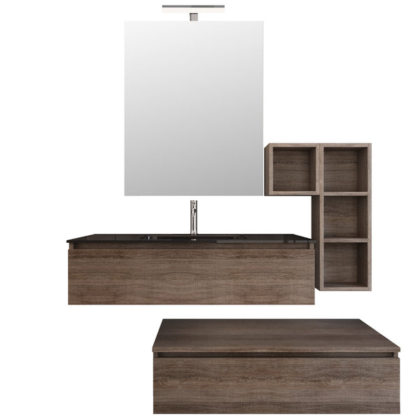 Mobile Bagno Sospeso 140-160 cm Lavabo Nero Specchio Pensile e Cassettone Bonussi Kelly Rovere Scuro prezzo