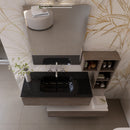 Mobile Bagno Sospeso 140-160 cm Lavabo Nero Specchio Pensile e Cassettone Bonussi Kelly Rovere Scuro-2