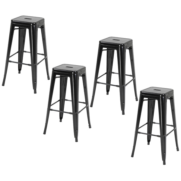 Set 4 Sgabelli Bar 43x43x76 cm con Poggiapiedi in Metallo Nero online