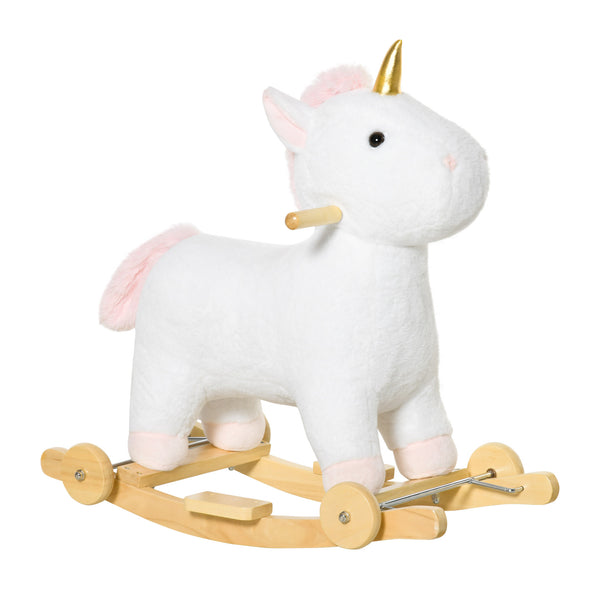 Cavallo a Dondolo Unicorno per Bambini in Legno e Peluche Unicorno Bianco online