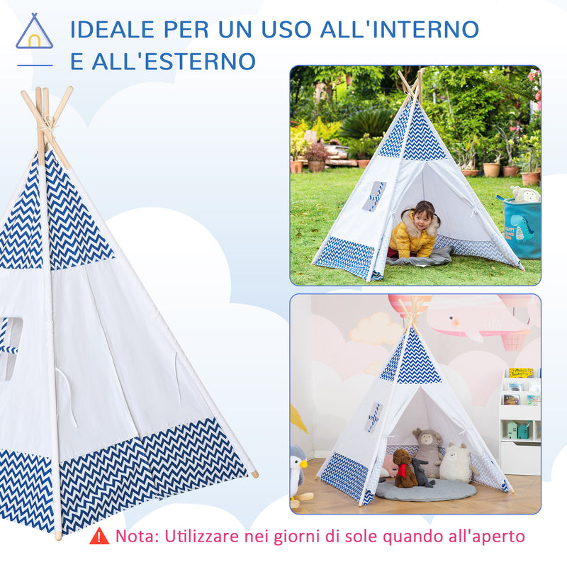 Tenda Indiana per Bambini 130x111x136 cm in Legno e Poliestere
