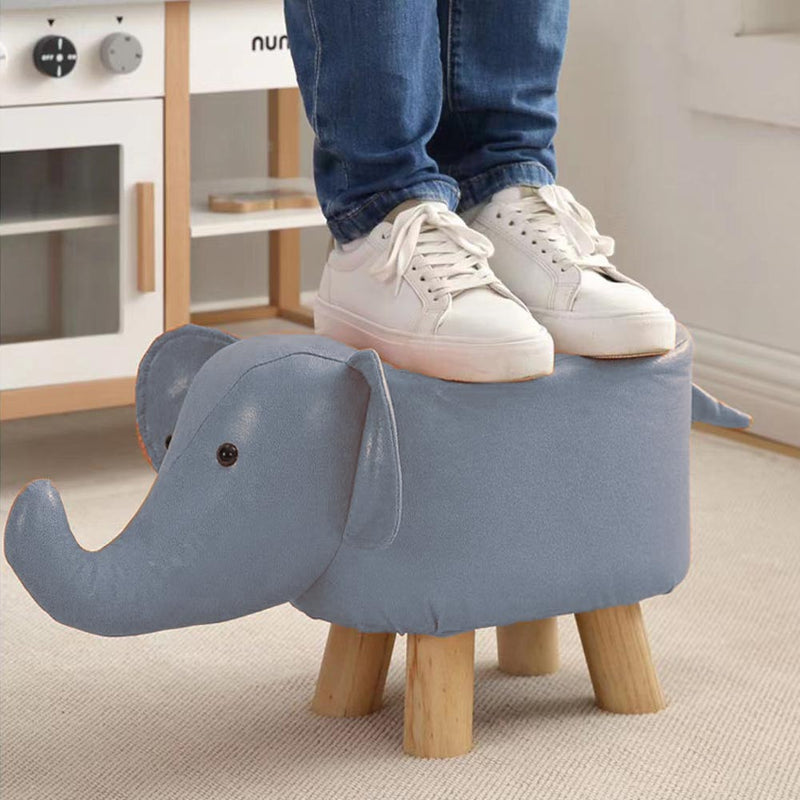 Sgabello Poggiapiedi Basso per Bambini a Forma di Elefante Pouf Blu-2