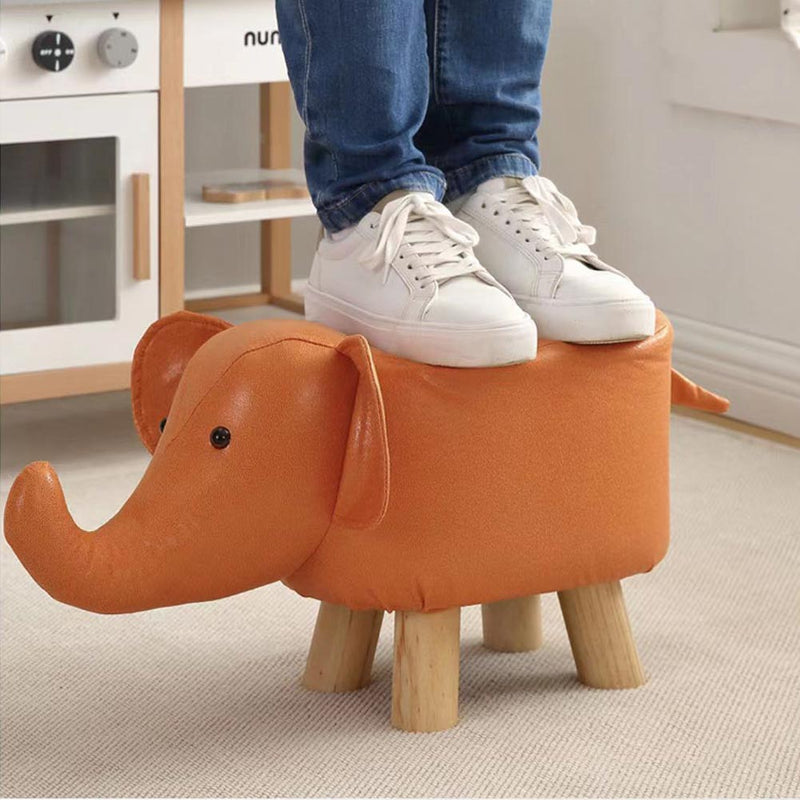 Sgabello Poggiapiedi Basso per Bambini a Forma di Elefante Pouf Arancione-4