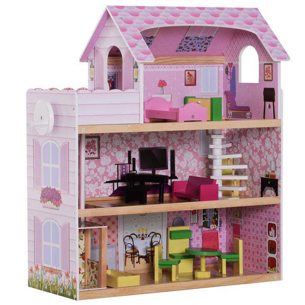 Casa delle Bambole per Bambini a 3 Piani con Ascensore Rosa 60x30x71.5 cm sconto