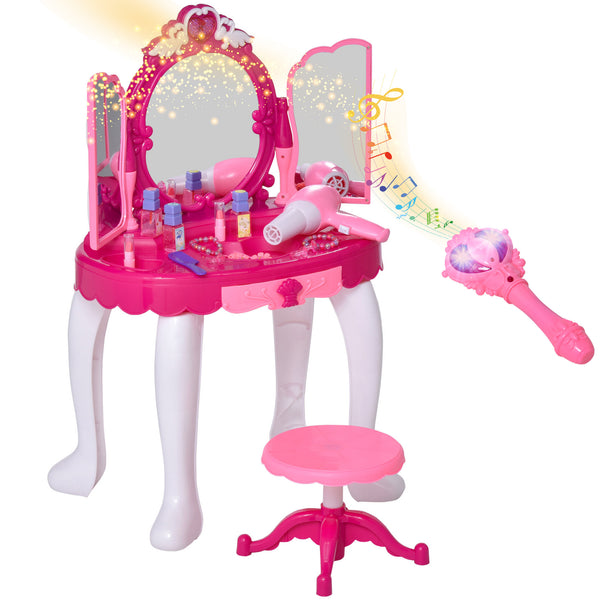 Postazione Trucco Specchiera Giocattolo per Bambini con Sgabello e Accessori  Rosa sconto