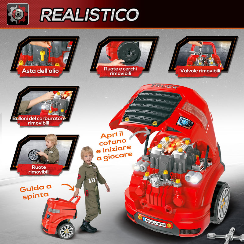 Officina Camion Giocattolo per Bambini 40x39x47 cm con 61 Accessori Rosso-5