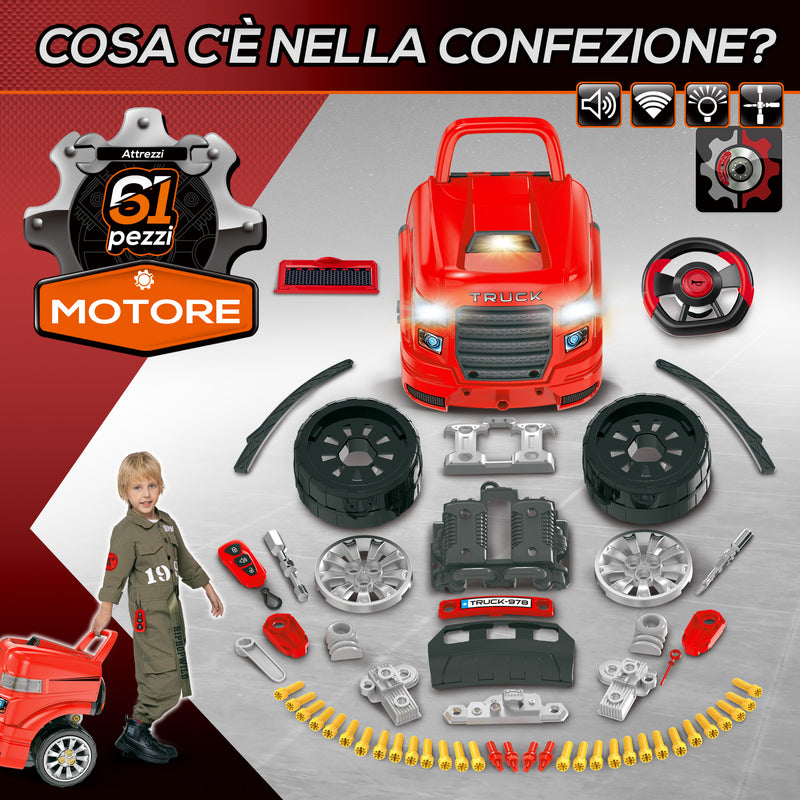 Officina Camion Giocattolo per Bambini 40x39x47 cm con 61 Accessori Rosso-6