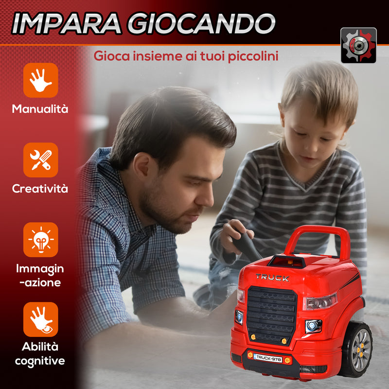 Officina Camion Giocattolo per Bambini 40x39x47 cm con 61 Accessori Rosso-7