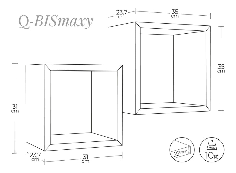 Set 2 Mensole Cubo da Parete Quadrato in Fibra di Legno Q-Bis Maxi Rovere Grigio New-5