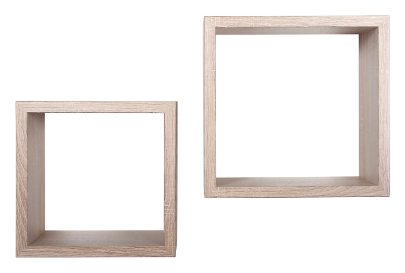 Set 2 Mensole Cubo da Parete Quadrato in Fibra di Legno Q-Bis Maxi Rovere Naturale/Sagerau-3