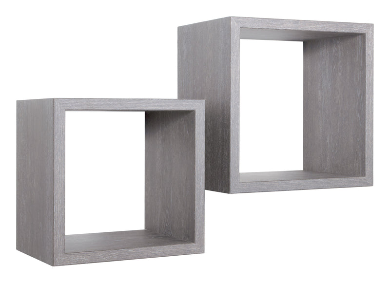 Set 2 Mensole Cubo da Parete Quadrato in Fibra di Legno Q-Bis Maxi Rovere Grigio New-1