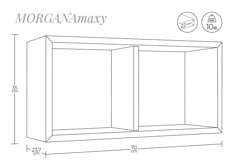 Mensola Rettangolare 2 Scomparti da Parete 70x30x23,7 cm in Fibra di Legno Morgana Maxi Rovere Sbiancato-4