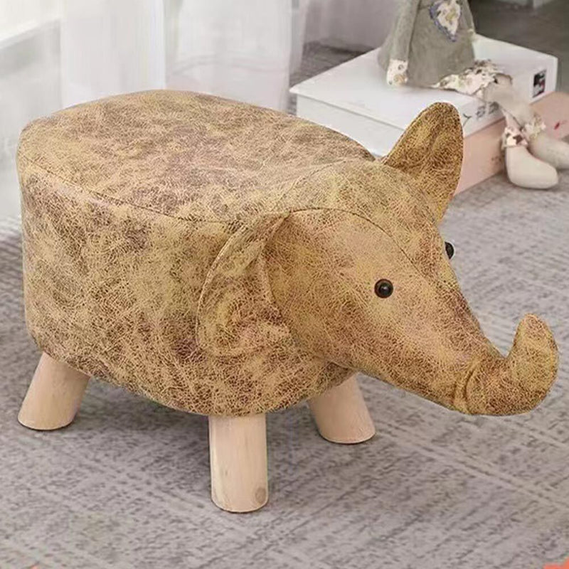 Sgabello Poggiapiedi Basso per Bambini a Forma di Elefante Pouf Marrone-5