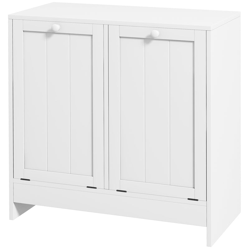 Mobile Portabiancheria con 2 Scomparti a Ribalta 66x33x68 cm in Legno Bianco-1