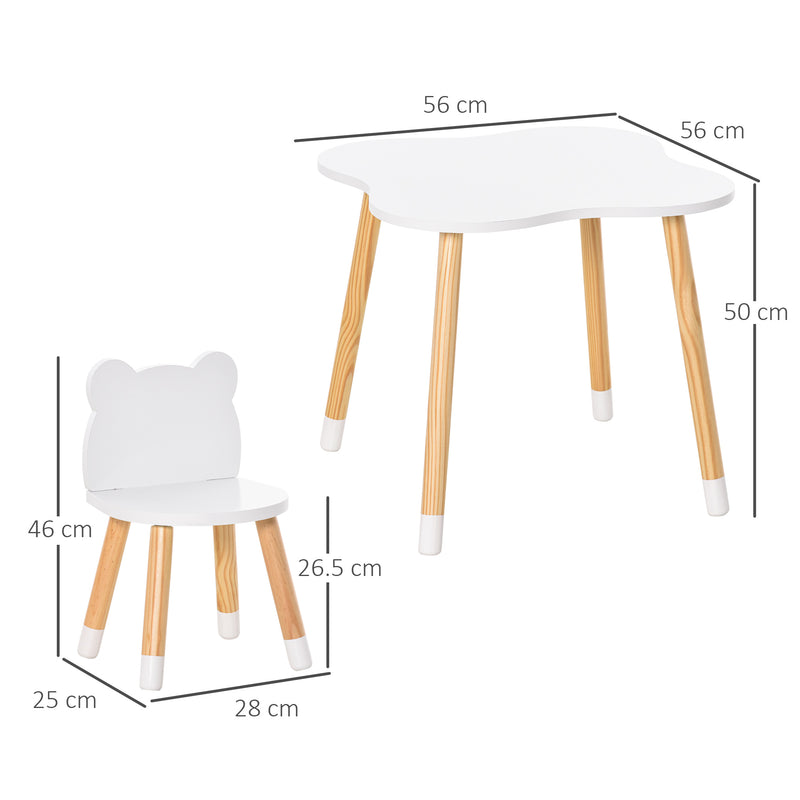 Set Tavolino con 2 Sedie per Bambini a Forma di Orsetto in Legno di Pino e MDF Bianco-3