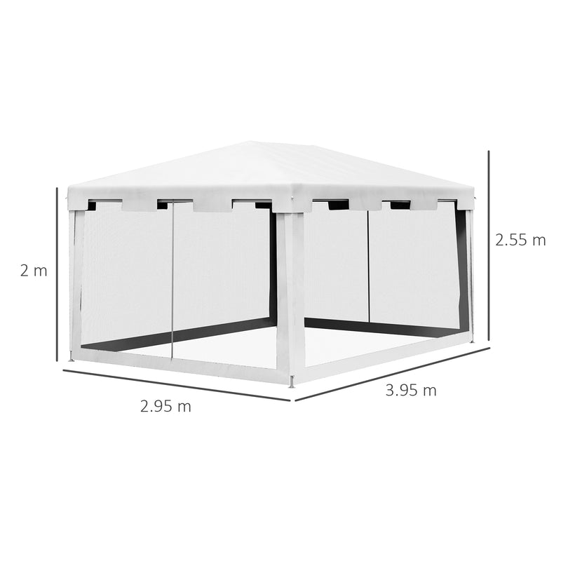 Gazebo da Giardino  Pieghevole con Zanzariera e 2 Ingressi 4x3m in Metallo e PE Bianco e Nero-3