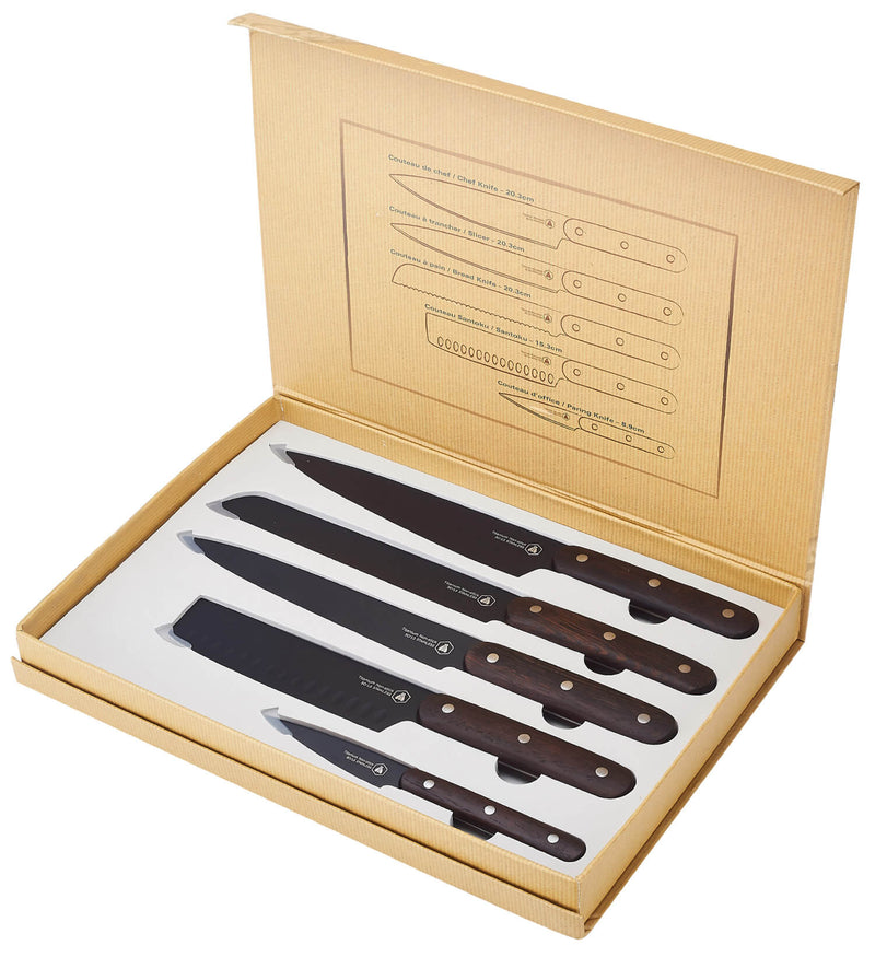 Set 5 Coltelli da Cucina Lama Nera Manico Wenge – acquista su Giordano Shop