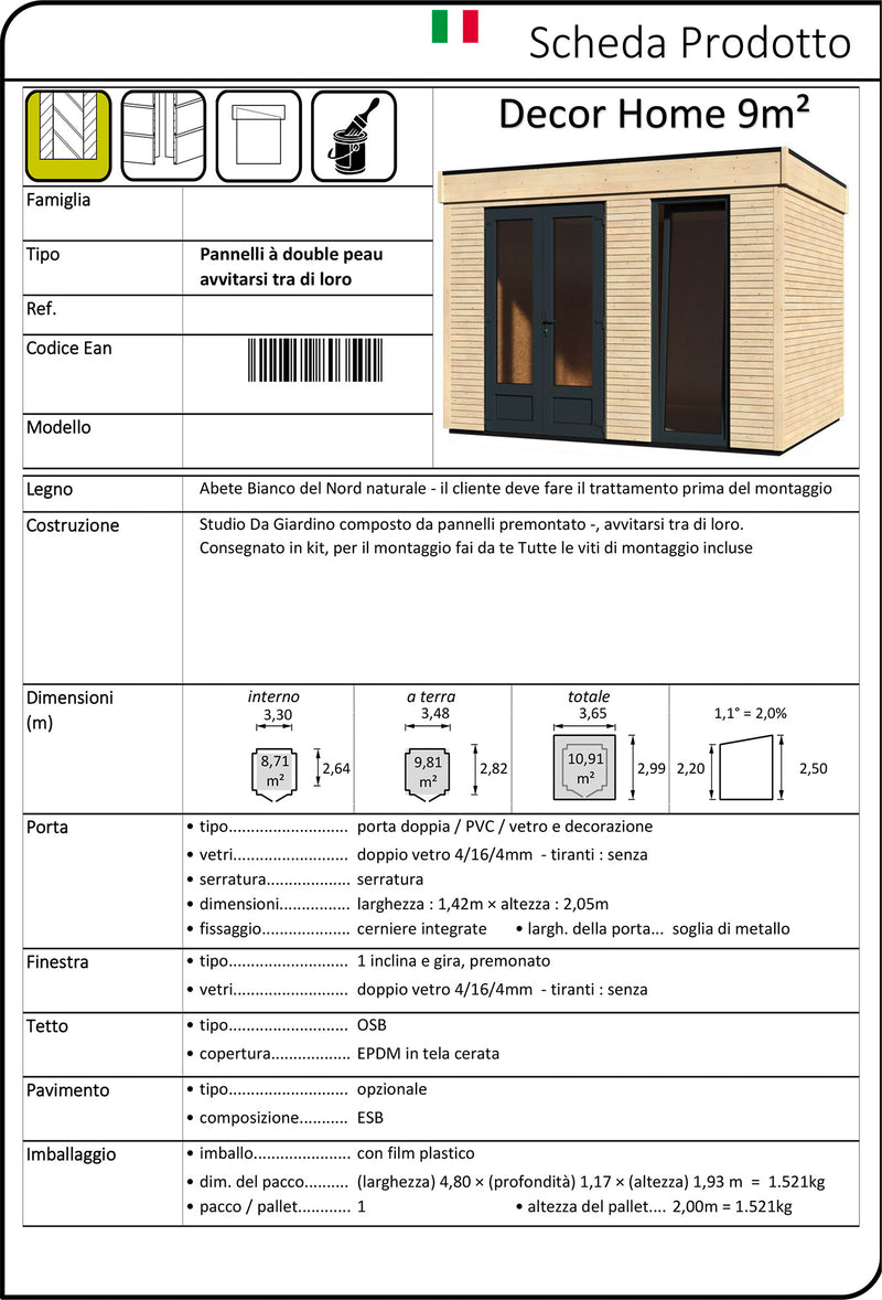 Casetta Abitabile da Giardino 3,65x2,99m Senza Pavimento con Pareti Isolanti Decor Home 9m²-5