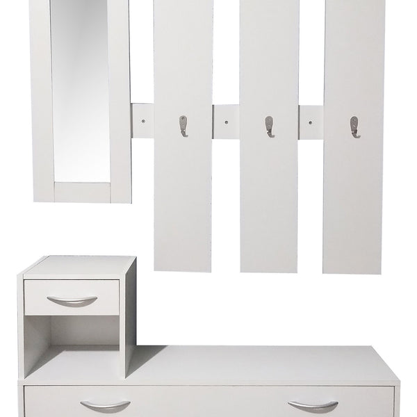 Mobile per Ingresso Scarpiera Appendiabiti e Specchio in Legno Truciolare  Bianco – acquista su Giordano Shop