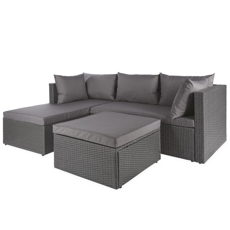 Set Salotto Divano da Giardino con Pouf Contenitore in Polyrattan Grigio Scuro-1