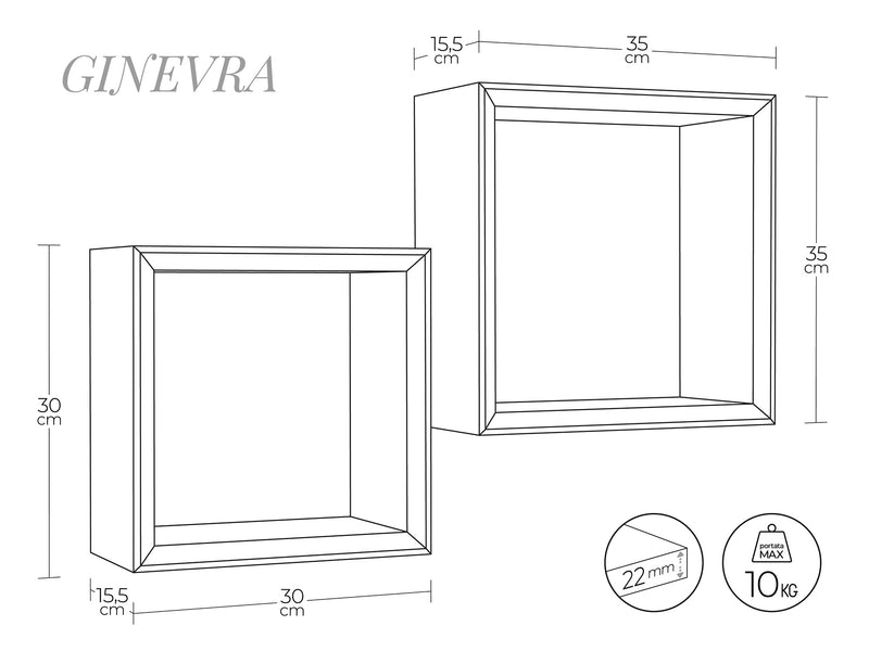 Set 2 Mensole Cubo da Parete Quadrato in Fibra di Legno Ginevra Rovere Grigio-4