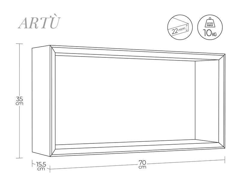 Mensola Cubo da Parete 70x35x15,5 cm in Fibra di Legno Artù Rovere Moka-6