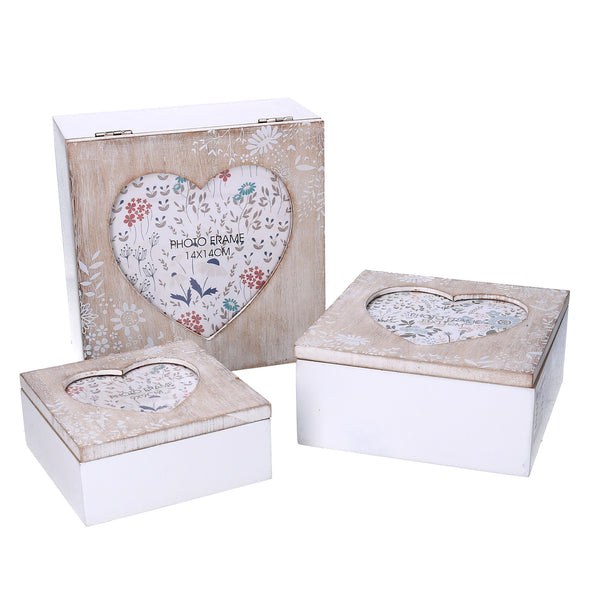 Set 3 Scatole in legno cuore beige quadro acquista