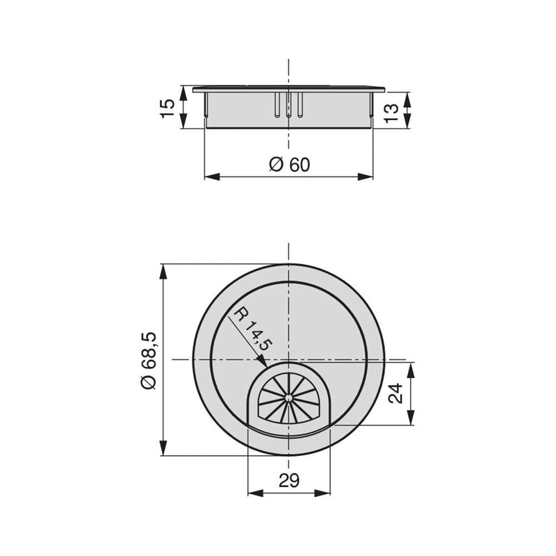 Passacavi Circolare 60 mm a Incasso Zama Cromo 8 Pezzi Emuca-2