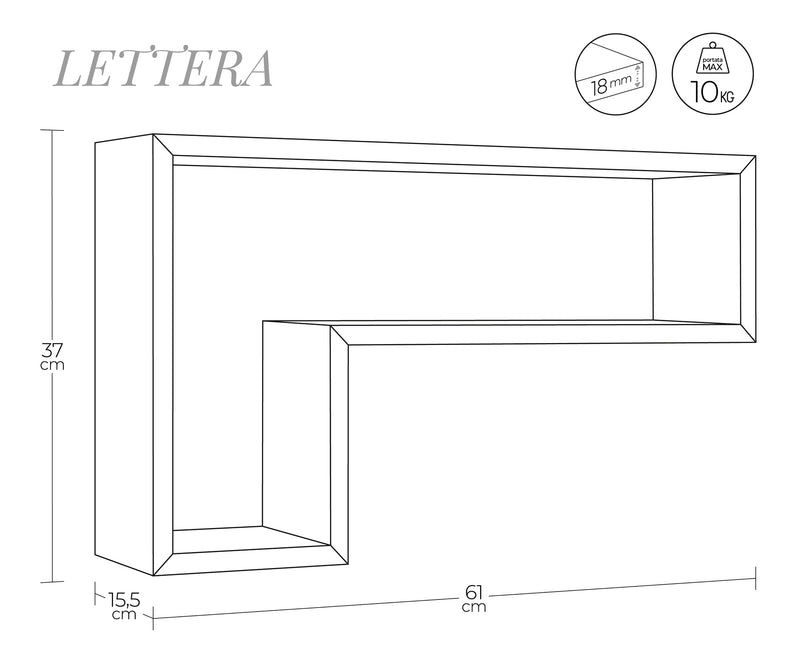 Mensola da Parete a Forma di L 61x37x15,5 cm in Fibra di Legno Lettera Verde Acqua Marina-4