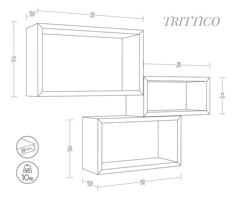 Set 3 Mensole da Parete Rettangolare in Fibra di Legno Trittico Noce-3