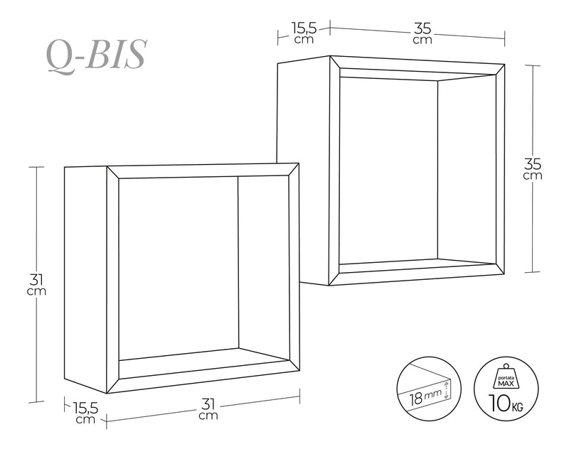 Set 2 Mensole Cubo da Parete Quadrato in Fibra di Legno Q-Bis Ciliegio-5