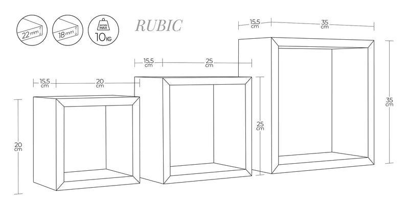 Set 3 Mensole da Parete Cubo in Fibra di Legno Rubic Rosso-6