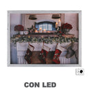 Quadro legno con led camino rettangolare cm 42x32x3-1