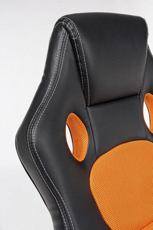 Sedia Poltrona da Gaming in Rete ed Similpelle Racing Nera-Arancio-5