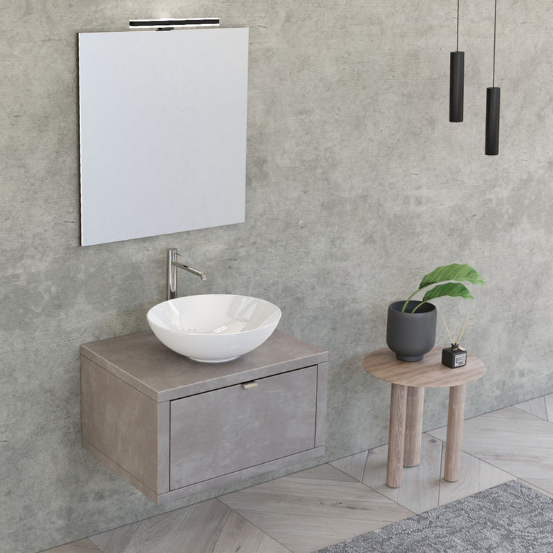 Mobile Bagno Sospeso 60 cm Lavabo e Specchio Bonussi Orione Grigio Effetto Cemento-2