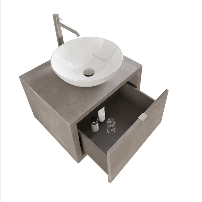 Mobile Bagno Sospeso 60 cm Lavabo e Specchio Bonussi Orione Grigio Effetto Cemento-3