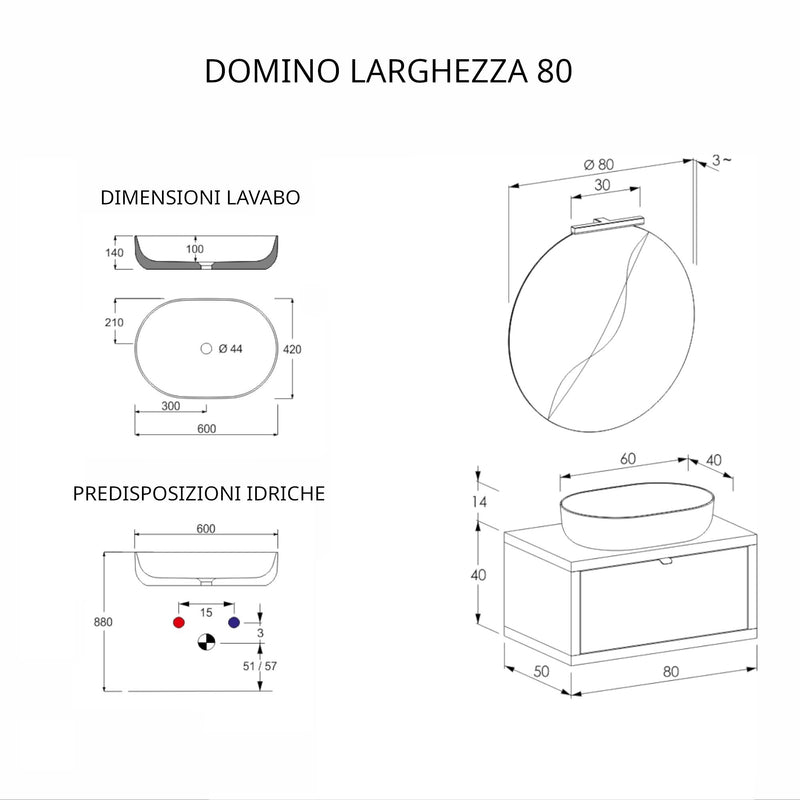 Mobile Bagno Sospeso 80 cm Lavabo e Specchio Bonussi Orione Grigio Effetto Cemento-4