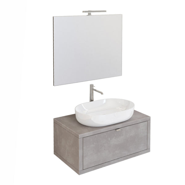 prezzo Mobile Bagno Sospeso 80 cm Lavabo e Specchio Bonussi Orione Grigio Effetto Cemento