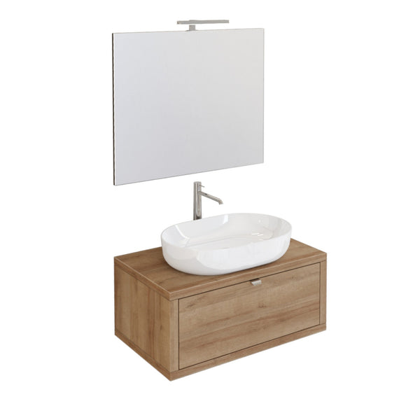 Mobile Bagno Sospeso 80 cm Lavabo e Specchio Bonussi Orione Rovere Farnia online