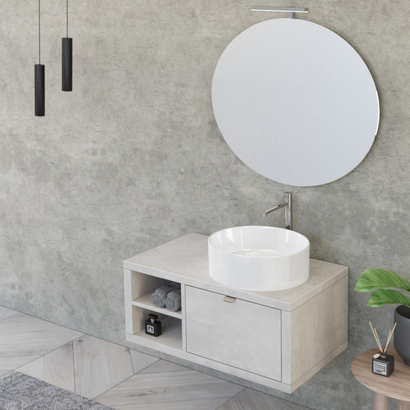 Mobile Bagno Sospeso 80 cm Lavabo e Specchio Bonussi Orione Grigio Effetto Cemento-2