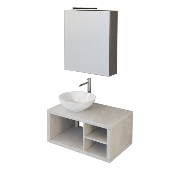 Mobile Bagno Sospeso 80 cm Lavabo e Specchio Bonussi Orione Grigio Effetto Cemento online