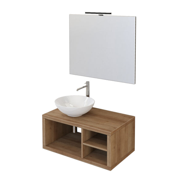 Mobile Bagno Sospeso 80 cm Lavabo e Specchio Bonussi Orione Rovere Farnia sconto