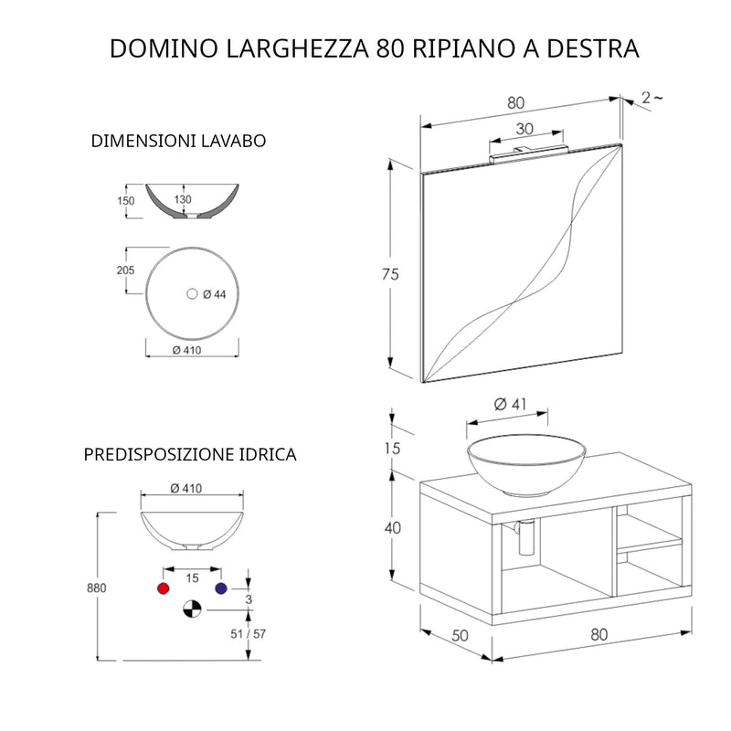 Thema Mobile Bagno sospeso 80x50 cm con cassetto e Lavabo rettangolare da  appoggio bianco in ceramica Rovere Farnia