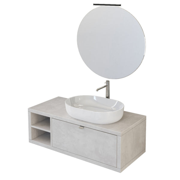 sconto Mobile Bagno Sospeso 110 cm Lavabo e Specchio Bonussi Orione Grigio Effetto Cemento