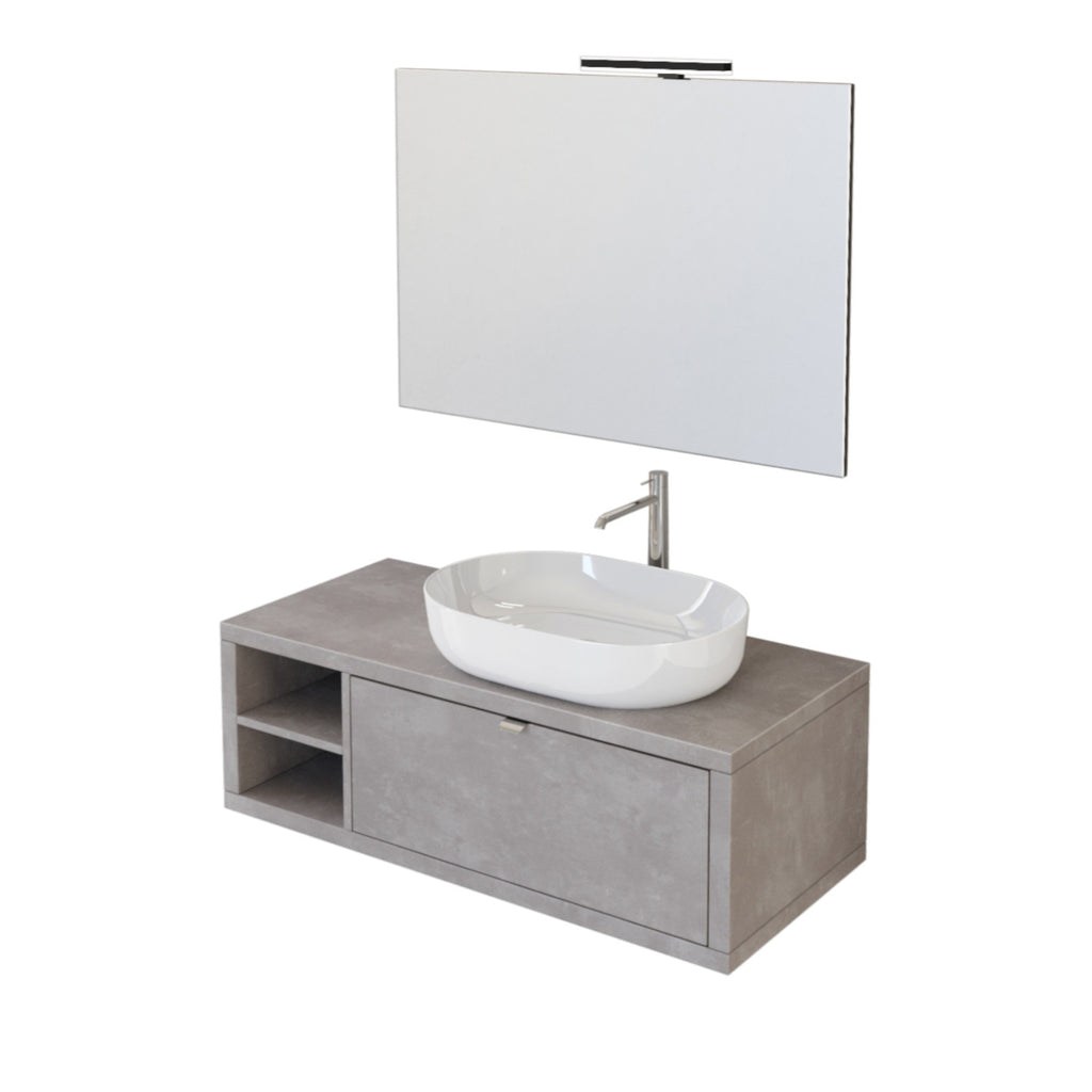 Mobile Bagno Sospeso 110 cm Lavabo e Specchio Bonussi Orione Grigio Effetto  Cemento – acquista su Giordano Shop