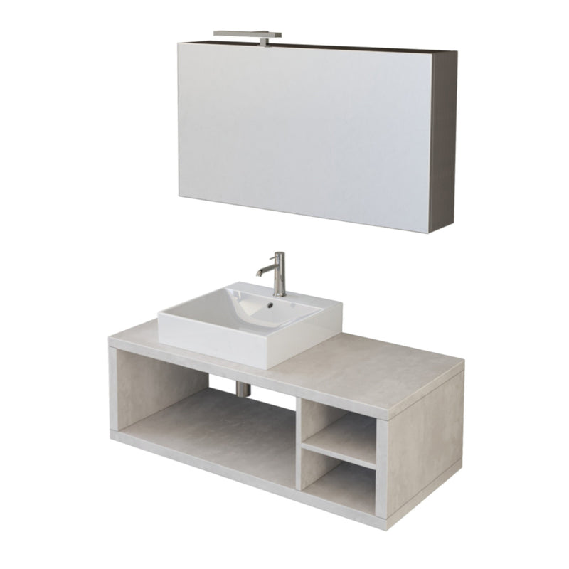 Mobile Bagno Sospeso 110 cm Lavabo e Specchio Bonussi Orione Grigio Effetto Cemento -1