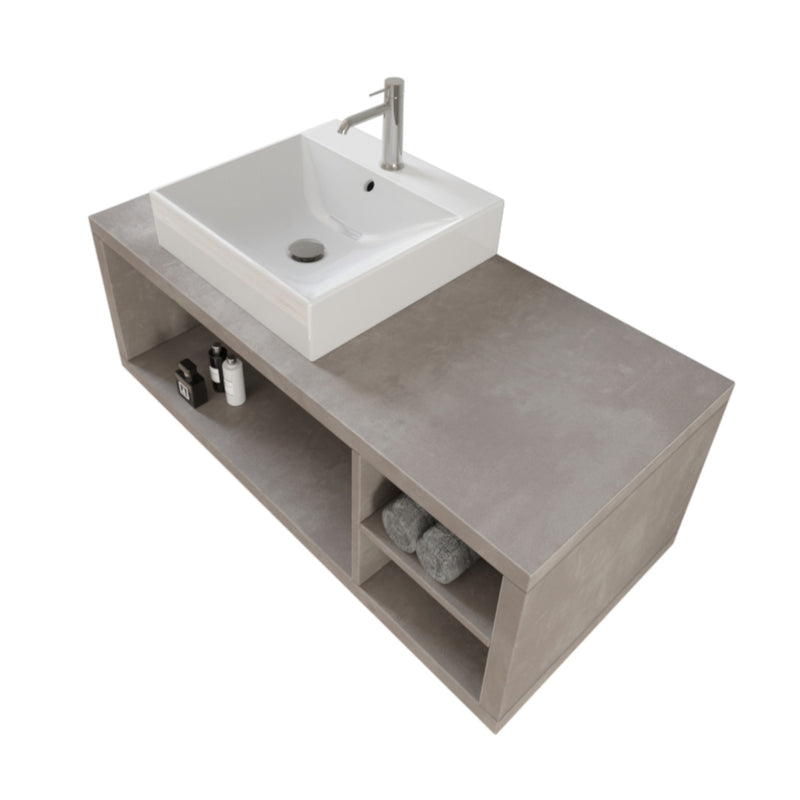 Mobile Bagno Sospeso 110 cm Lavabo e Specchio Bonussi Orione Grigio Effetto Cemento-3