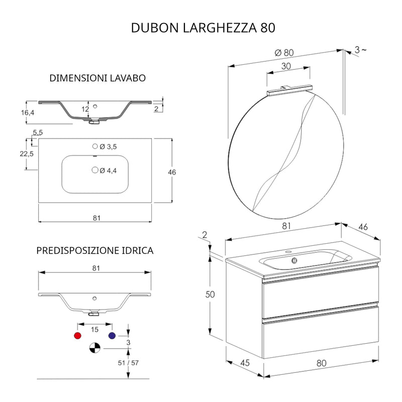 Mobile Bagno Sospeso 80 cm Lavabo e Specchio Bonussi Fenice Grigio-4