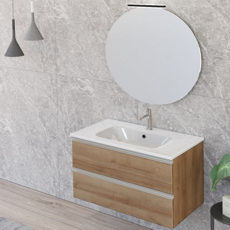 Mobile Bagno Sospeso 80 cm Lavabo e Specchio Bonussi Fenice Rovere Farnia-2